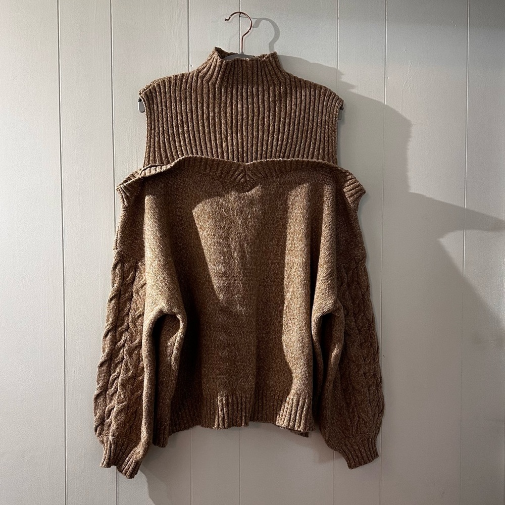 Brown cold shoulder sweater